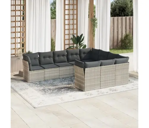 10-Daļīgs Dārza Dīvāna Komplekts Ar Matračiem, Pelēka Pe Pinums Vidaxl