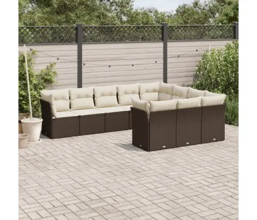 10-Daļīgs Dārza Dīvāna Komplekts, Matrači, Brūna Pe Rotangpalma Vidaxl