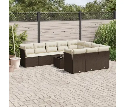 11-Daļīgs Dārza Dīvāna Komplekts, Matrači, Brūna Pe Rotangpalma Vidaxl