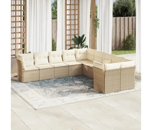 Sofos Komplektas Su Pagalvėlėmis, 10 Dalių, Smėlio, Poliratanas