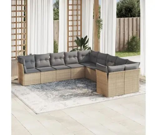 10-Daļīgs Dārza Dīvāna Komplekts, Matrači, Bēša Pe Rotangpalma Vidaxl