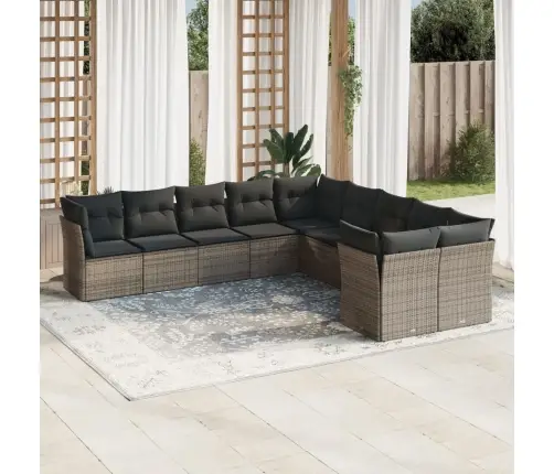 10-Daļīgs Dārza Dīvāna Komplekts Ar Matračiem, Pelēks Pe Pinums Vidaxl