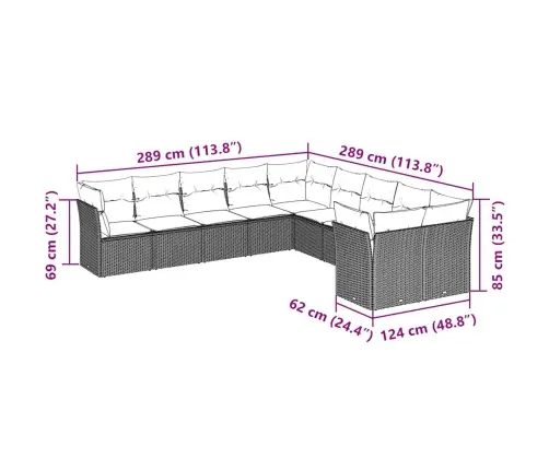 10-Daļīgs Dārza Dīvāna Komplekts Ar Matračiem, Pelēka Pe Pinums Vidaxl