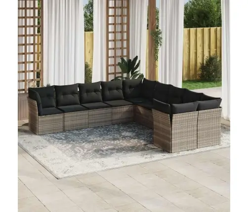 10-Daļīgs Dārza Dīvāna Komplekts Ar Matračiem, Pelēka Pe Pinums Vidaxl