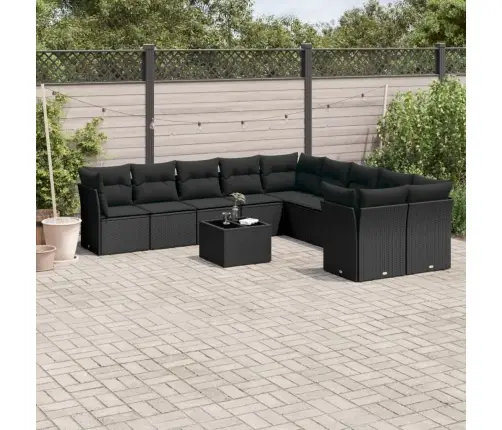 11-Daļīgs Dārza Dīvāna Komplekts, Matrači, Melna Pe Rotangpalma Vidaxl