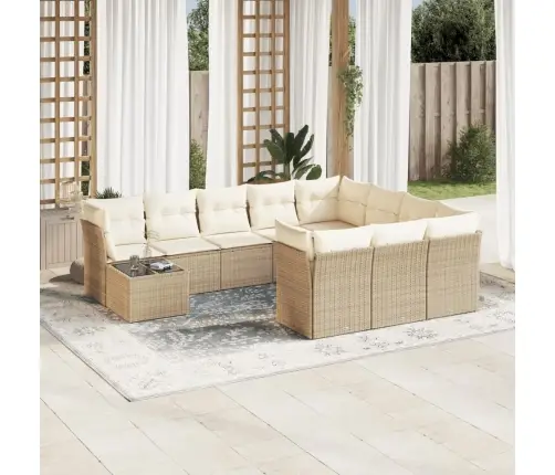 11-Daļīgs Dārza Dīvāna Komplekts, Matrači, Bēša Pe Rotangpalma Vidaxl