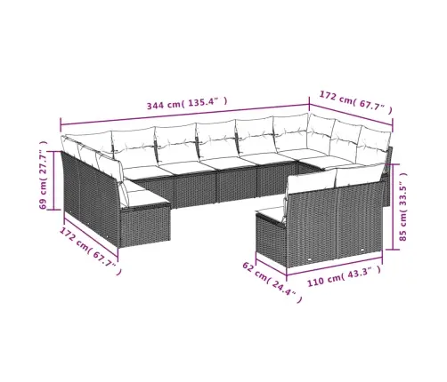 9-Daļīgs Dārza Dīvāna Komplekts, Matrači, Melna Pe Rotangpalma Vidaxl