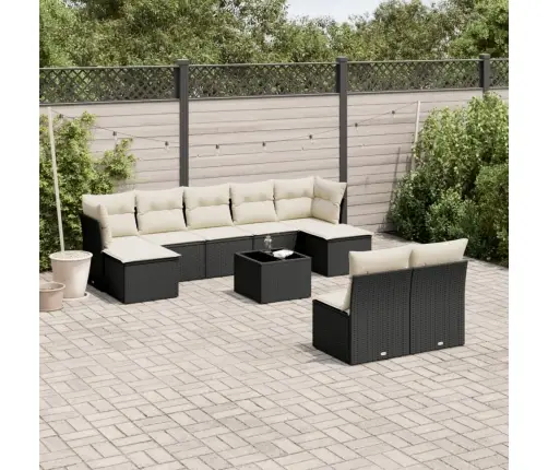 10-Daļīgs Dārza Dīvāna Komplekts, Matrači, Melna Pe Rotangpalma Vidaxl