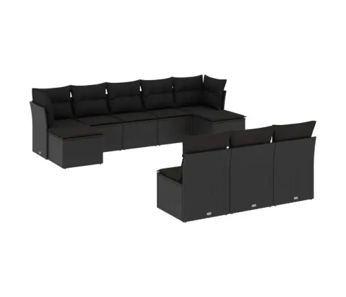 10-Daļīgs Dārza Dīvāna Komplekts, Matrači, Melna Pe Rotangpalma Vidaxl