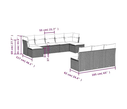 10-Daļīgs Dārza Dīvāna Komplekts, Matrači, Bēša Pe Rotangpalma Vidaxl