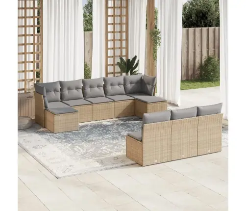 10-Daļīgs Dārza Dīvāna Komplekts, Matrači, Bēša Pe Rotangpalma Vidaxl