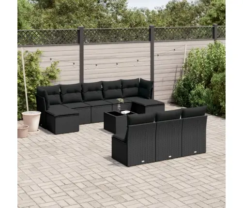 11-Daļīgs Dārza Dīvāna Komplekts, Matrači, Melna Pe Rotangpalma Vidaxl