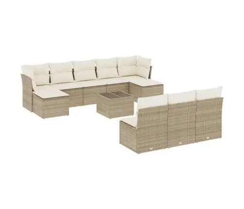 11-Daļīgs Dārza Dīvāna Komplekts, Matrači, Bēša Pe Rotangpalma Vidaxl