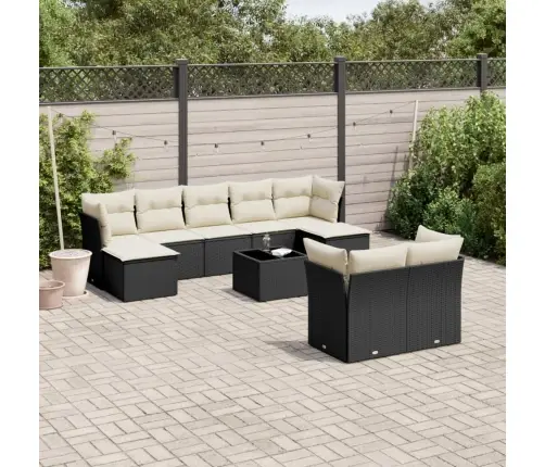 10-Daļīgs Dārza Dīvāna Komplekts, Matrači, Melna Pe Rotangpalma Vidaxl