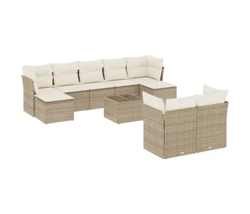 Sofos Komplektas Su Pagalvėlėmis, 10 Dalių, Smėlio, Poliratanas