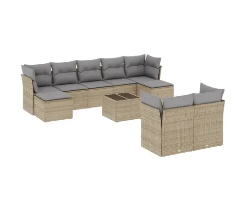 10-Daļīgs Dārza Dīvāna Komplekts, Matrači, Bēša Pe Rotangpalma Vidaxl