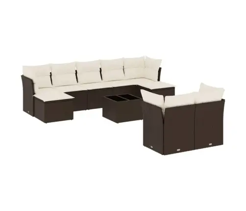 10-Daļīgs Dārza Dīvāna Komplekts, Matrači, Brūna Pe Rotangpalma Vidaxl