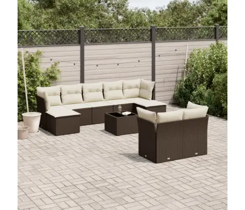 10-Daļīgs Dārza Dīvāna Komplekts, Matrači, Brūna Pe Rotangpalma Vidaxl