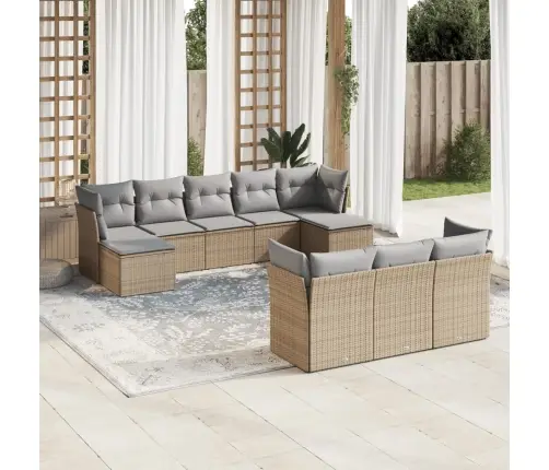 10-Daļīgs Dārza Dīvāna Komplekts, Matrači, Bēša Pe Rotangpalma Vidaxl