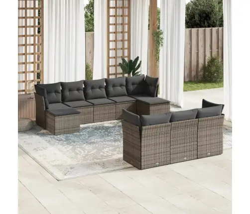 10-Daļīgs Dārza Dīvāna Komplekts Ar Matračiem, Pelēks Pe Pinums Vidaxl