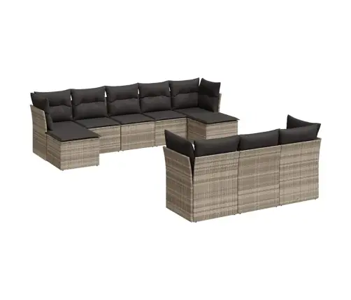 10-Daļīgs Dārza Dīvāna Komplekts Ar Matračiem, Pelēka Pe Pinums Vidaxl