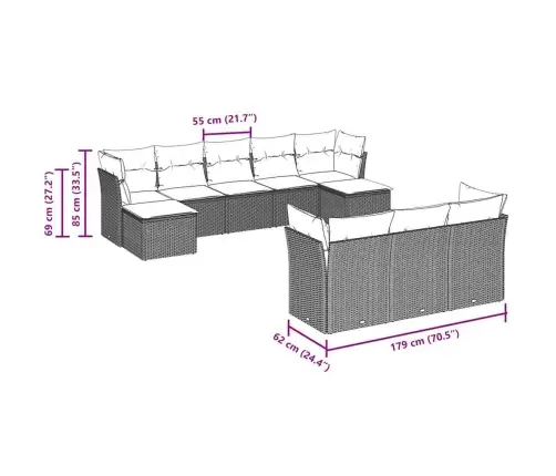 10-Daļīgs Dārza Dīvāna Komplekts Ar Matračiem, Pelēka Pe Pinums Vidaxl