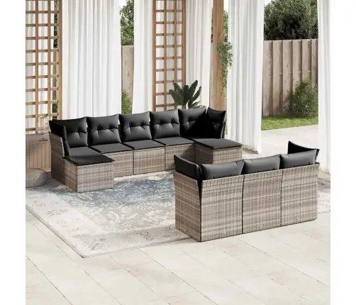 10-Daļīgs Dārza Dīvāna Komplekts Ar Matračiem, Pelēka Pe Pinums Vidaxl