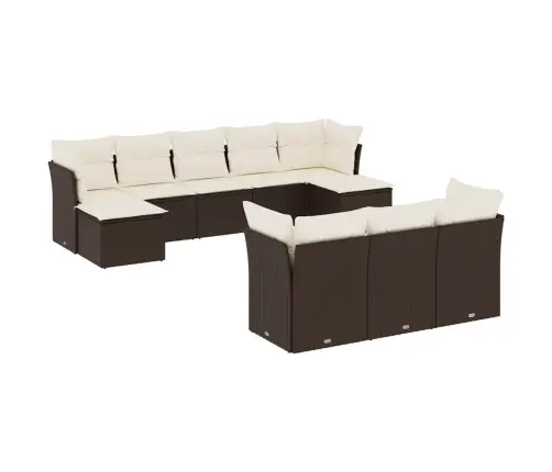 10-Daļīgs Dārza Dīvāna Komplekts, Matrači, Brūna Pe Rotangpalma Vidaxl