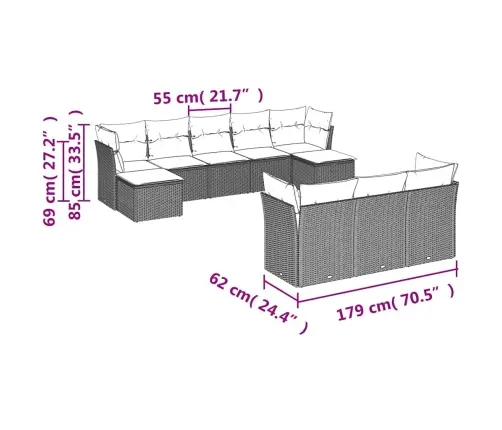 10-Daļīgs Dārza Dīvāna Komplekts, Matrači, Brūna Pe Rotangpalma Vidaxl