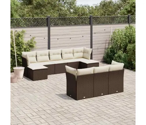 10-Daļīgs Dārza Dīvāna Komplekts, Matrači, Brūna Pe Rotangpalma Vidaxl