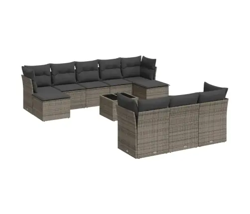 11-Daļīgs Dārza Dīvāna Komplekts Ar Matračiem, Pelēks Pe Pinums Vidaxl