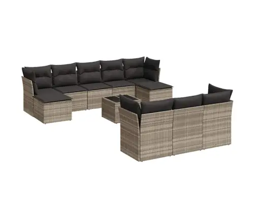 11-Daļīgs Dārza Dīvāna Komplekts Ar Matračiem, Pelēka Pe Pinums Vidaxl