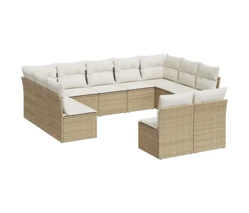 11-Daļīgs Dārza Dīvāna Komplekts, Matrači, Bēša Pe Rotangpalma Vidaxl