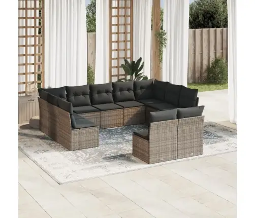 11-Daļīgs Dārza Dīvāna Komplekts Ar Matračiem, Pelēks Pe Pinums Vidaxl