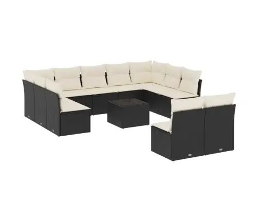 Sofos Komplektas Su Pagalvėlėmis, 12 Dalių, Juodas, Poliratanas