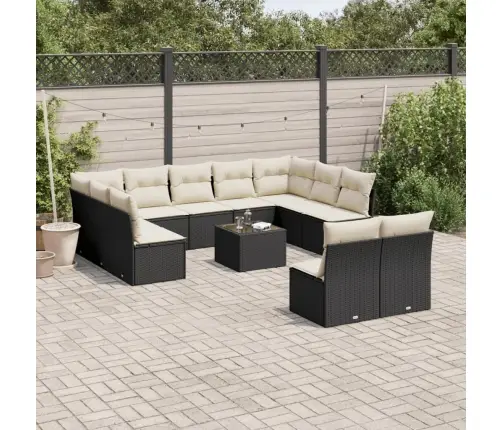 Sofos Komplektas Su Pagalvėlėmis, 12 Dalių, Juodas, Poliratanas