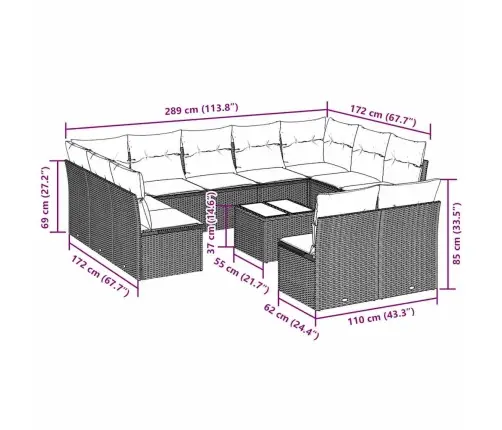 12-Daļīgs Dārza Dīvāna Komplekts Ar Matračiem, Pelēka Pe Pinums Vidaxl