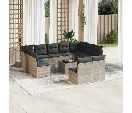 12-Daļīgs Dārza Dīvāna Komplekts Ar Matračiem, Pelēka Pe Pinums Vidaxl