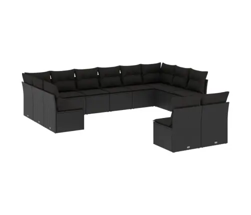 12-Daļīgs Dārza Dīvānu Komplekts, Matrači, Melna Pe Rotangpalma Vidaxl