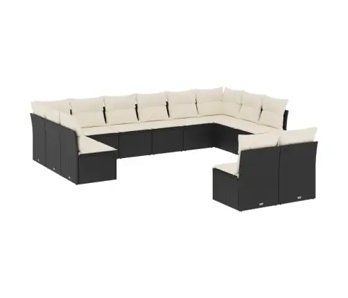 12-Daļīgs Dārza Dīvānu Komplekts, Matrači, Melna Pe Rotangpalma Vidaxl