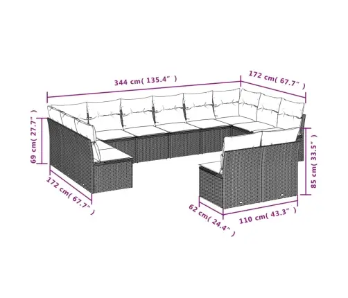12-Osaline Aiadiivani Komplekt Patjadega, Beež, Polürotang