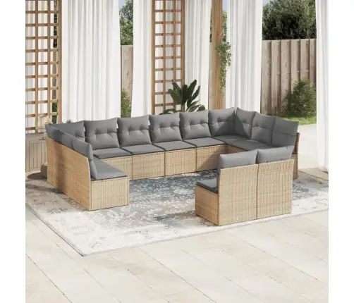 12-Daļīgs Dārza Dīvāna Komplekts, Matrači, Bēša Pe Rotangpalma Vidaxl