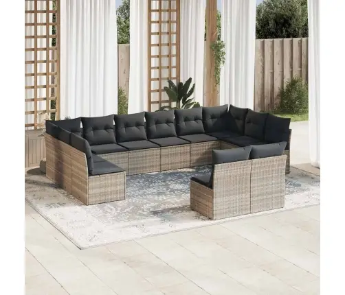 12-Daļīgs Dārza Dīvāna Komplekts Ar Matračiem, Pelēka Pe Pinums Vidaxl