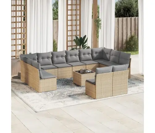 13-Daļīgs Dārza Dīvāna Komplekts, Matrači, Bēša Pe Rotangpalma Vidaxl