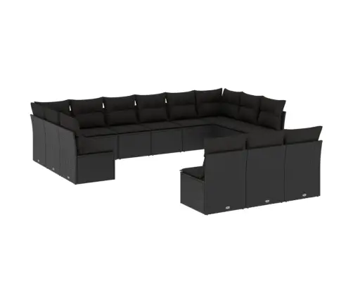 Sofos Komplektas Su Pagalvėlėmis, 13 Dalių, Juodas, Poliratanas