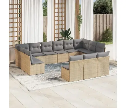 Sofos Komplektas Su Pagalvėlėmis, 13 Dalių, Smėlio, Poliratanas