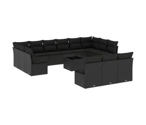 14-Daļīgs Dārza Dīvāna Komplekts, Matrači, Melna Pe Rotangpalma Vidaxl