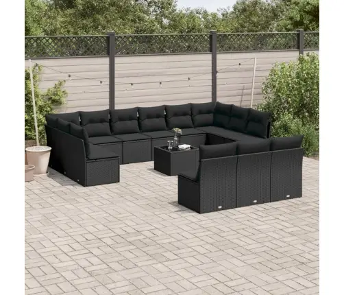 14-Daļīgs Dārza Dīvāna Komplekts, Matrači, Melna Pe Rotangpalma Vidaxl