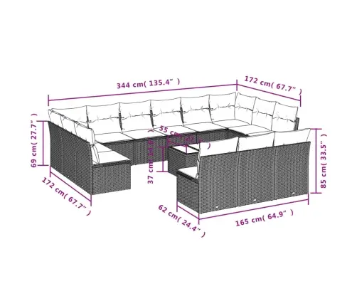 14-Osaline Aiadiivani Komplekt Patjadega, Beež, Polürotang