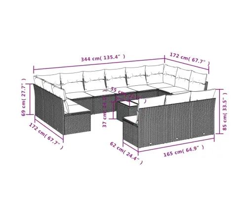 14-Daļīgs Dārza Dīvāna Komplekts, Matrači, Bēša Pe Rotangpalma Vidaxl